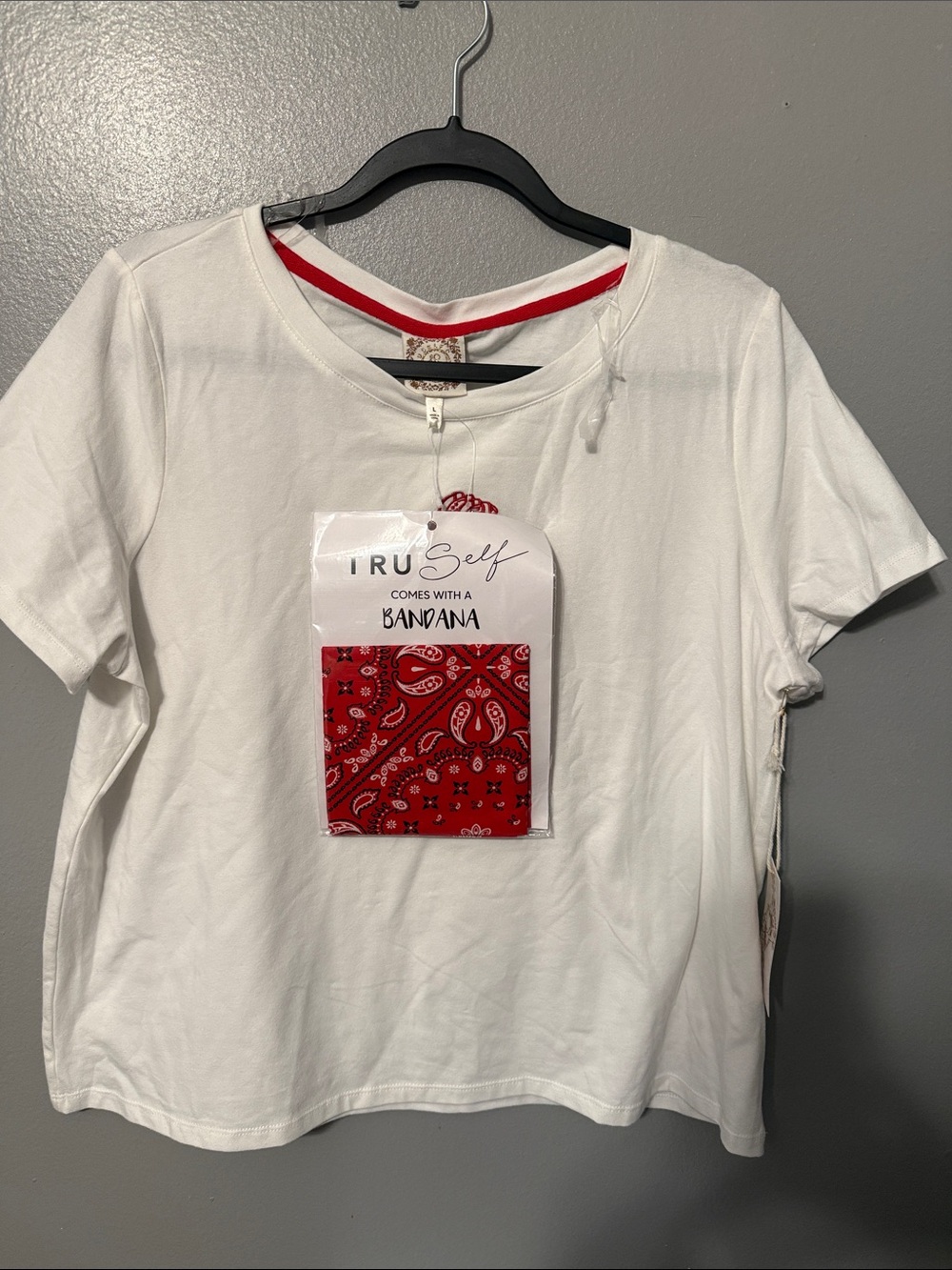 Women’s White Short-Sleeve Tee with Red Bandana Accent